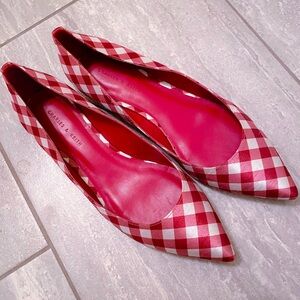 Charles & Keith CK hot trendy plaid pointy slip ons shoes platform heels